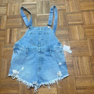 Free People Light Blue Denim Short Overalls